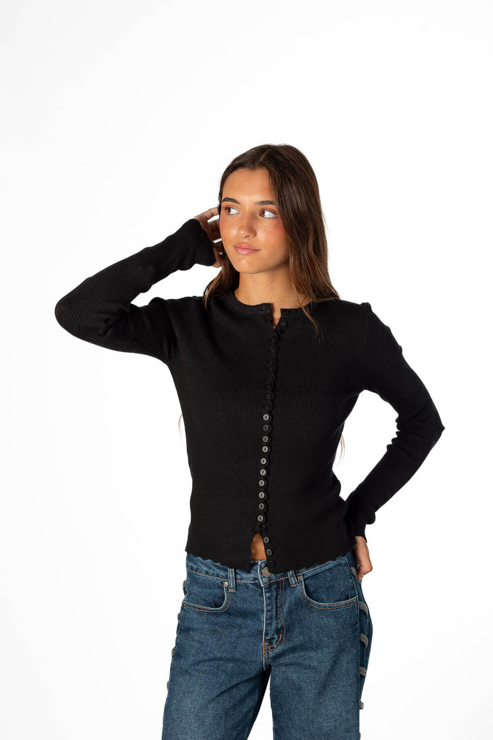Cardigan Botones Canalé Negro