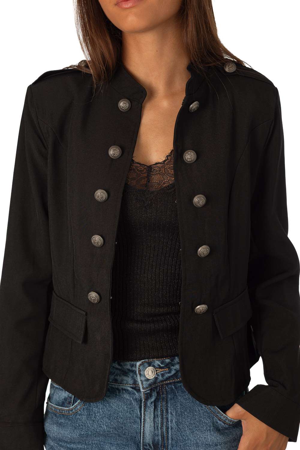 Chaqueta Botones Negro