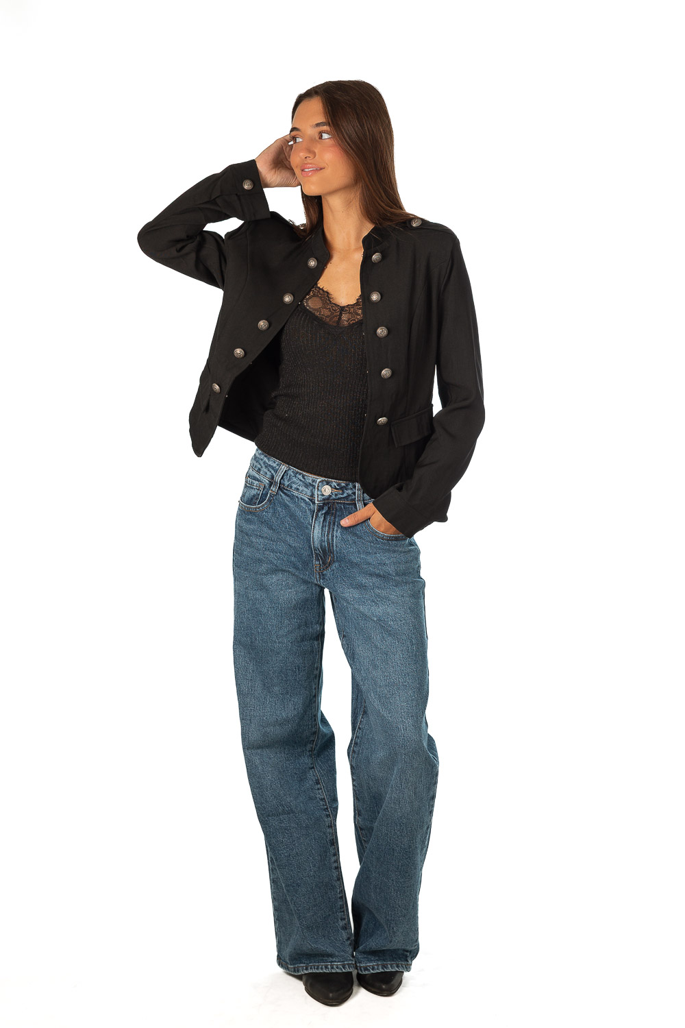 Chaqueta Botones Negro