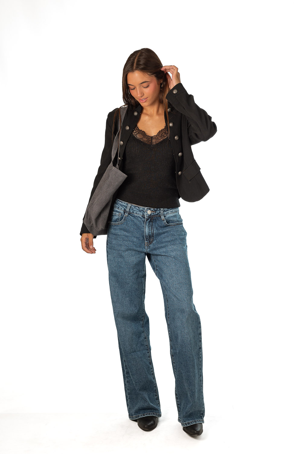 Chaqueta Botones Negro