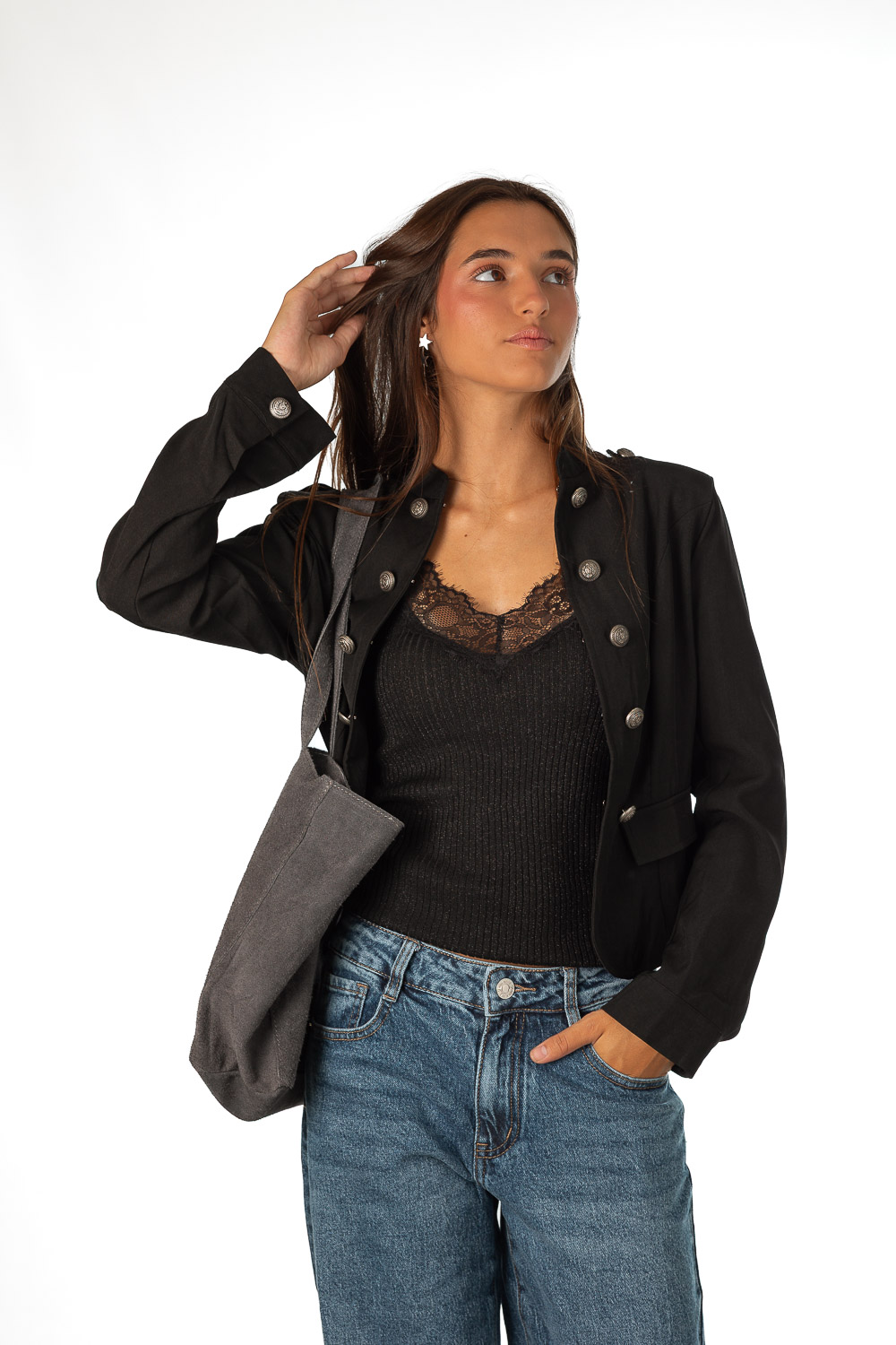Chaqueta Botones Negro