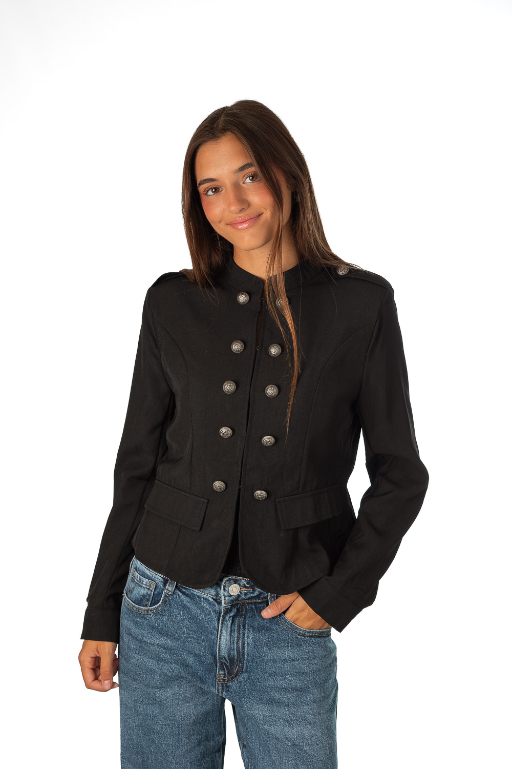 Chaqueta Botones Negro