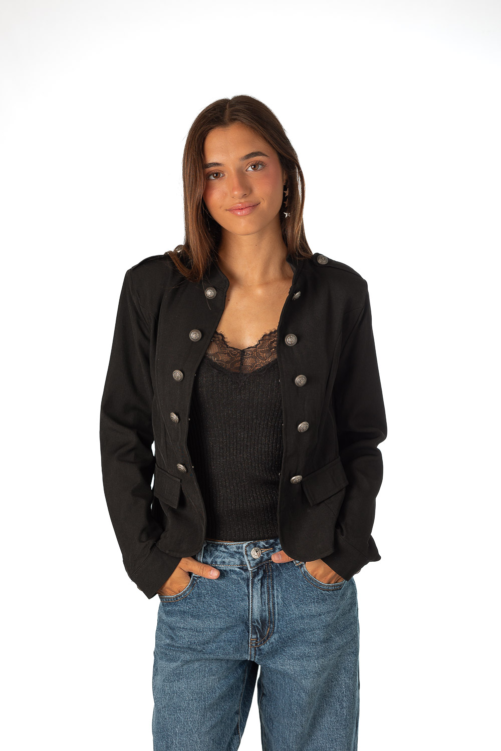 Chaqueta Botones Negro