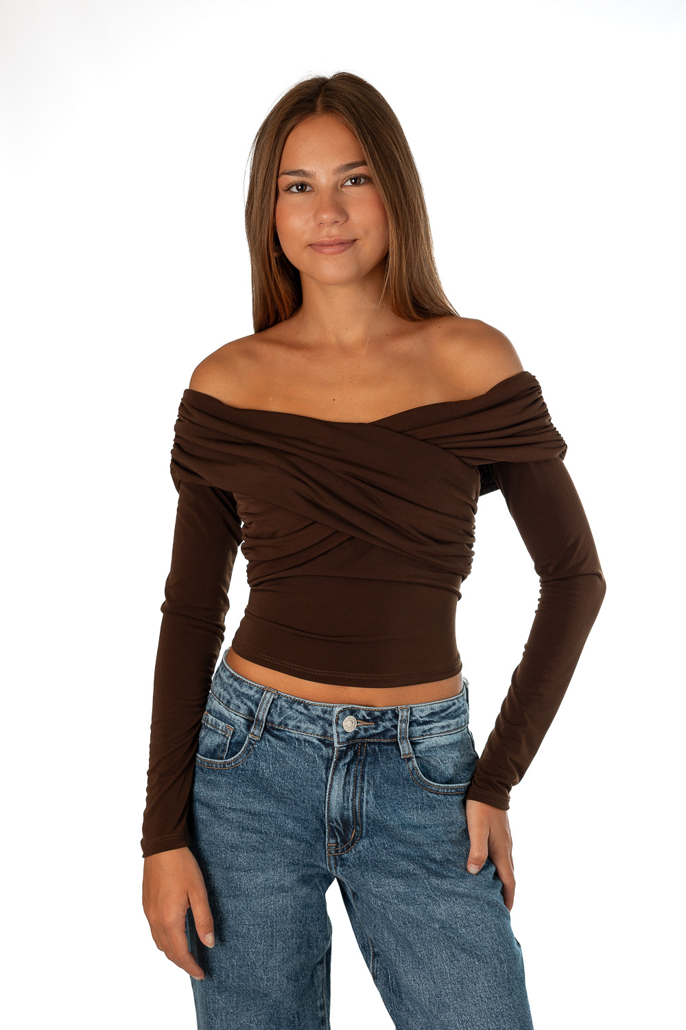 Top bardot marrón