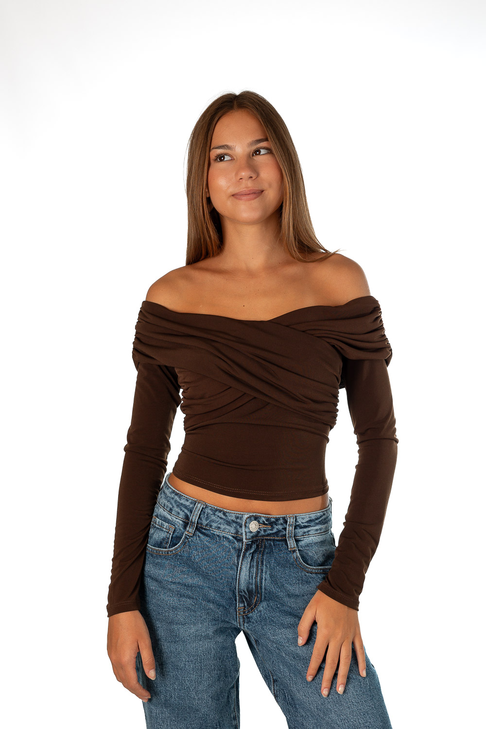 Top bardot marrón