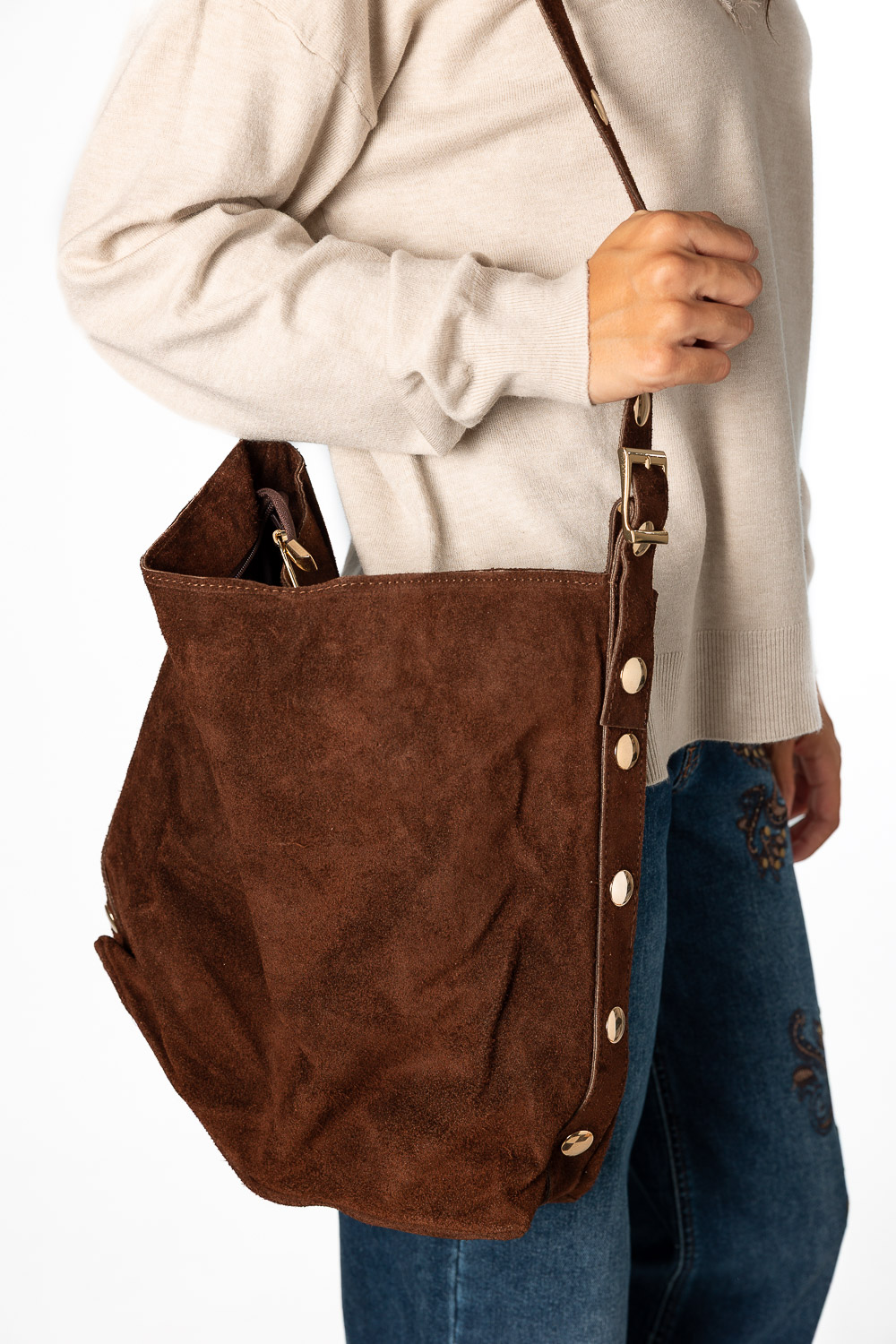 Bolso Cuadrado Tachas Marrón