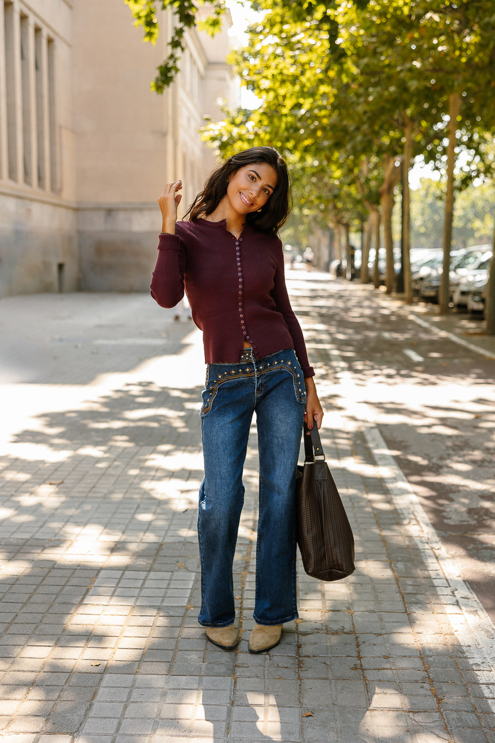 Cardigan Botones Canalé Granate
