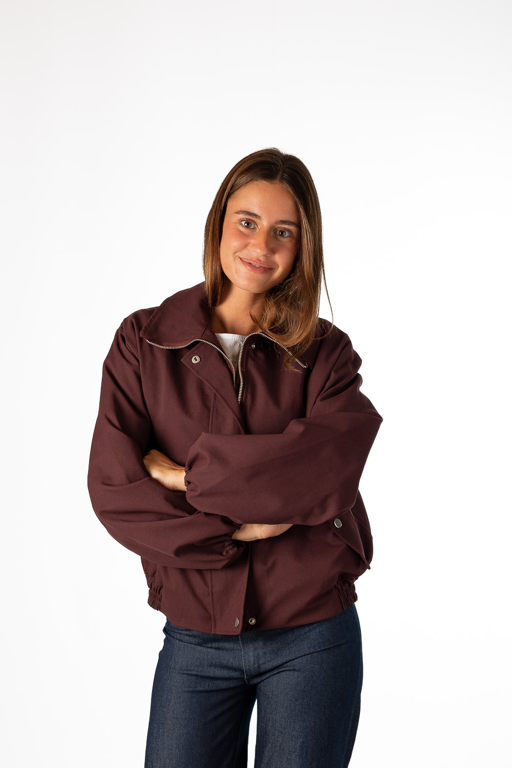 Cazadora Bomber Burdeos Bolsillos