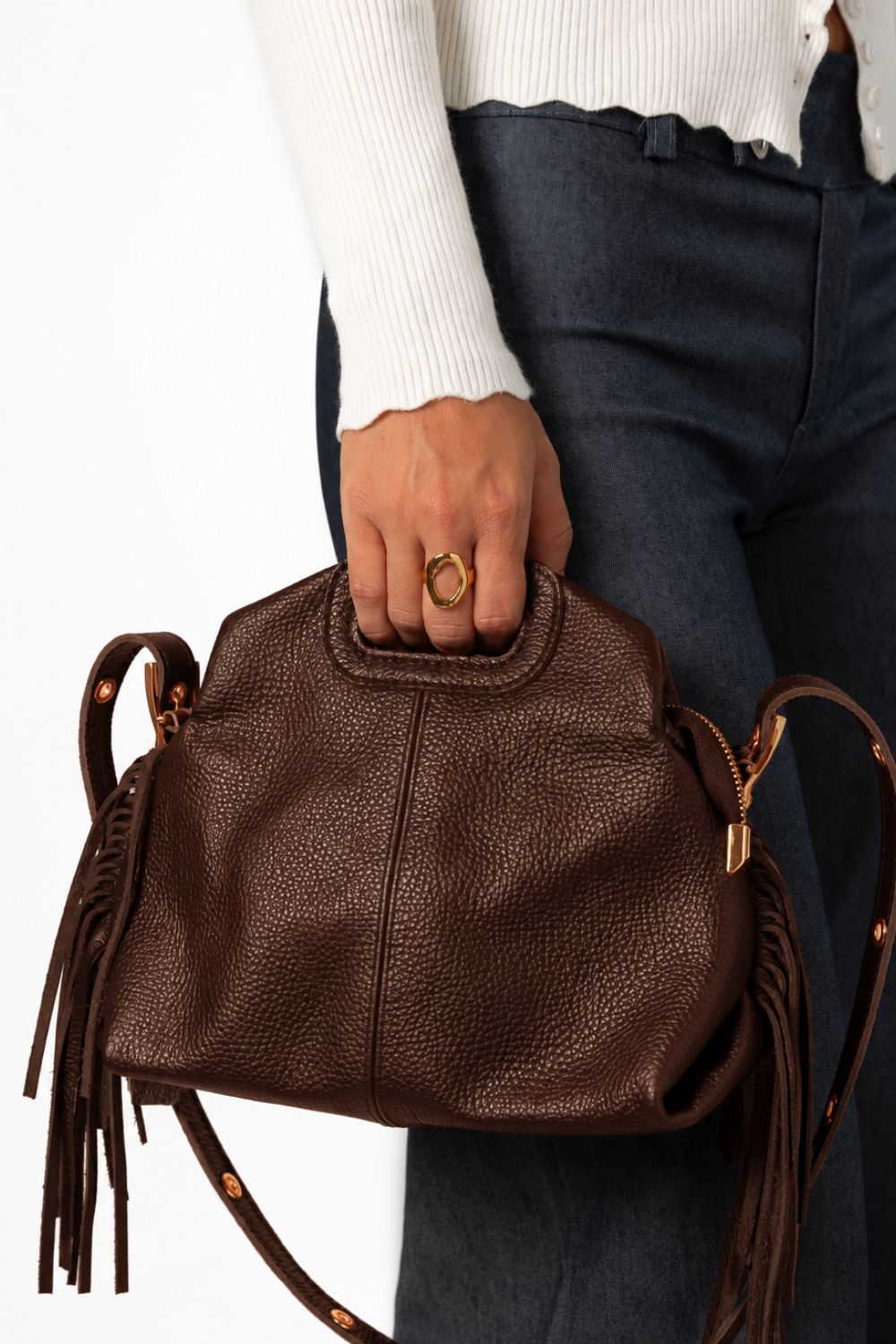 Bolso Flecos Lateral Marrón