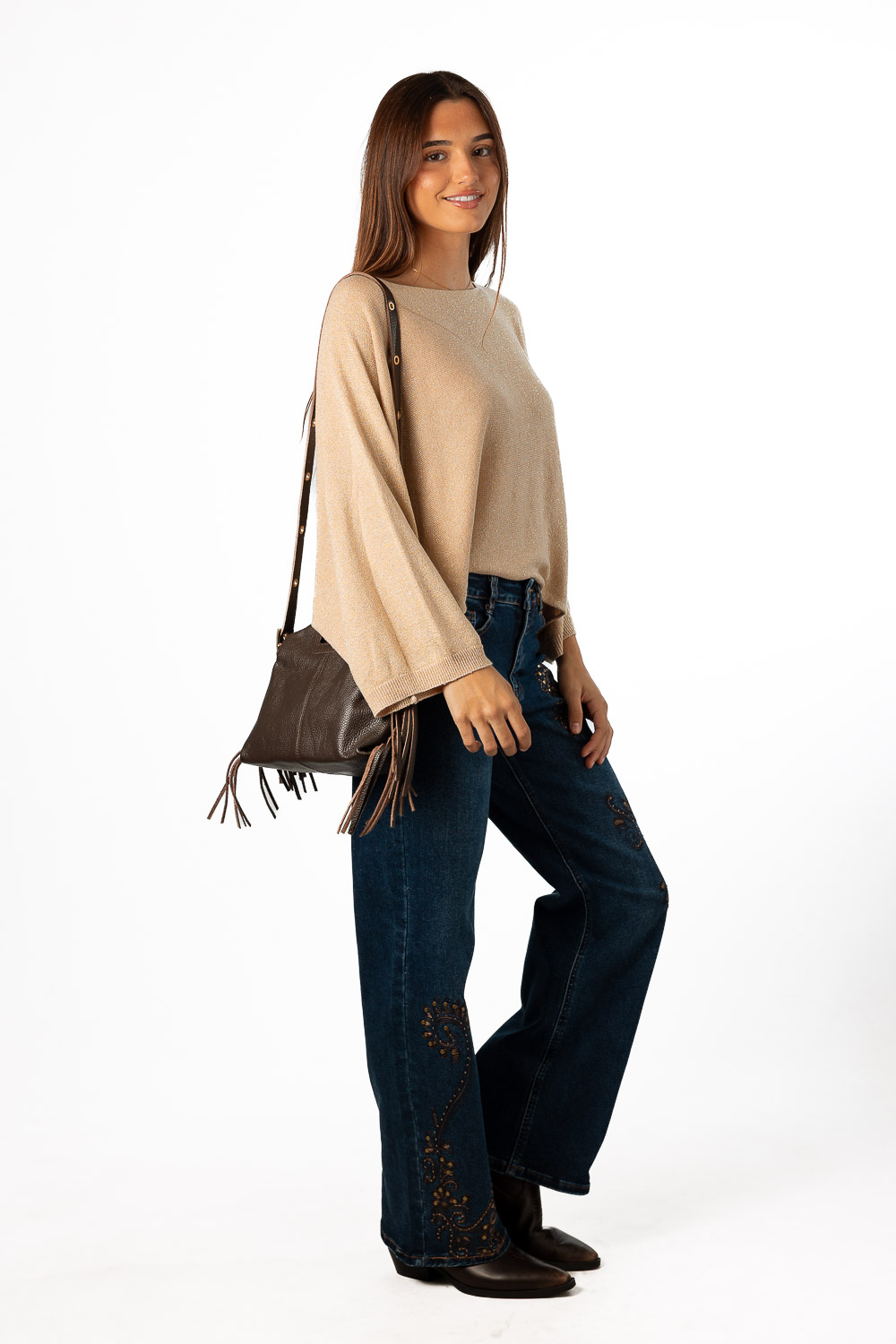 Bolso Flecos Lateral Marrón